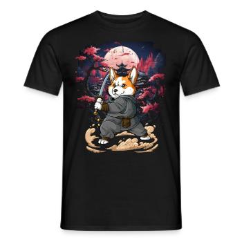 Samurai Corgi - Men's T-Shirt - black - Front - AI Model Male 178 light (178cm)