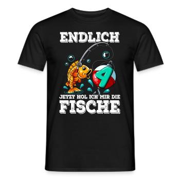 4 Birthday Angler Fishing - Men's T-Shirt - black - Front - AI Model Male 178 light (178cm)