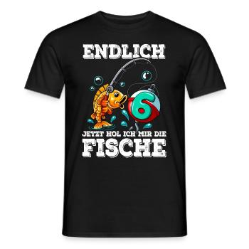 6 Anniversaire Pêcheur à la ligne - T-shirt homme - noir - Devant - AI Model Male 178 light (178cm)