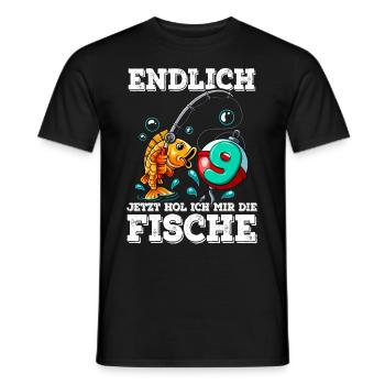 9 Birthday Angler Fishing - Men's T-Shirt - black - Front - AI Model Male 178 light (178cm)