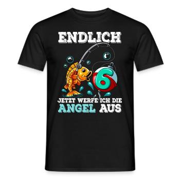 6 Anniversaire Pêcheur à la ligne - T-shirt homme - noir - Devant - AI Model Male 178 light (178cm)