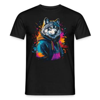 Hip Hop Wolf Vintage Streetwear urbain - T-shirt homme - noir - Devant - AI Model Male 178 light (178cm)
