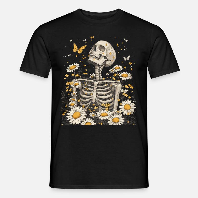 Skelett Blumen - Männer T-Shirt - Schwarz