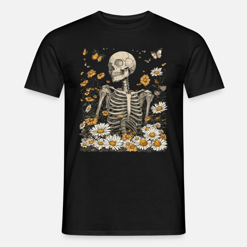 Skelett Blumen - Männer T-Shirt - Schwarz