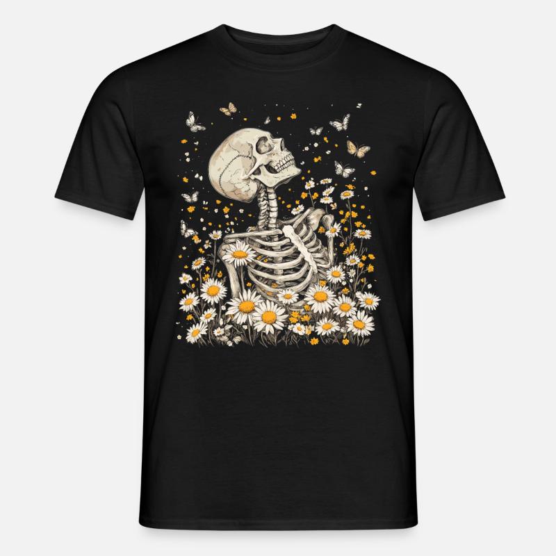Skelett Blumen - Männer T-Shirt - Schwarz