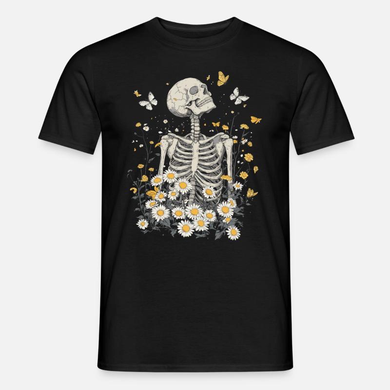 Skelett Blumen - Männer T-Shirt - Schwarz