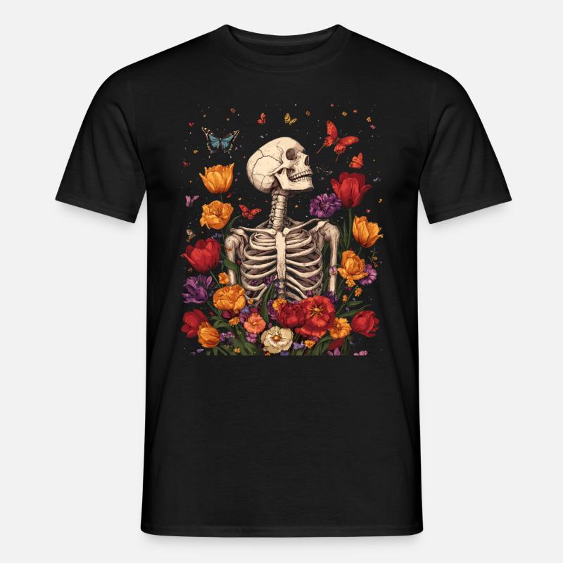 Skelett Blumen - Männer T-Shirt - Schwarz