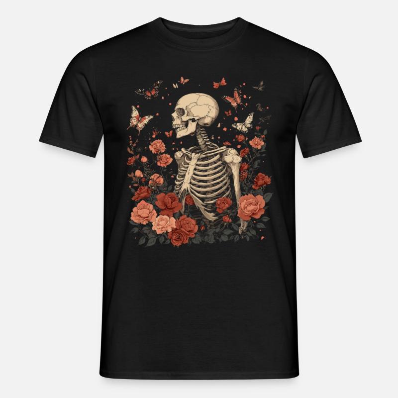 Skelett Blumen - Männer T-Shirt - Schwarz