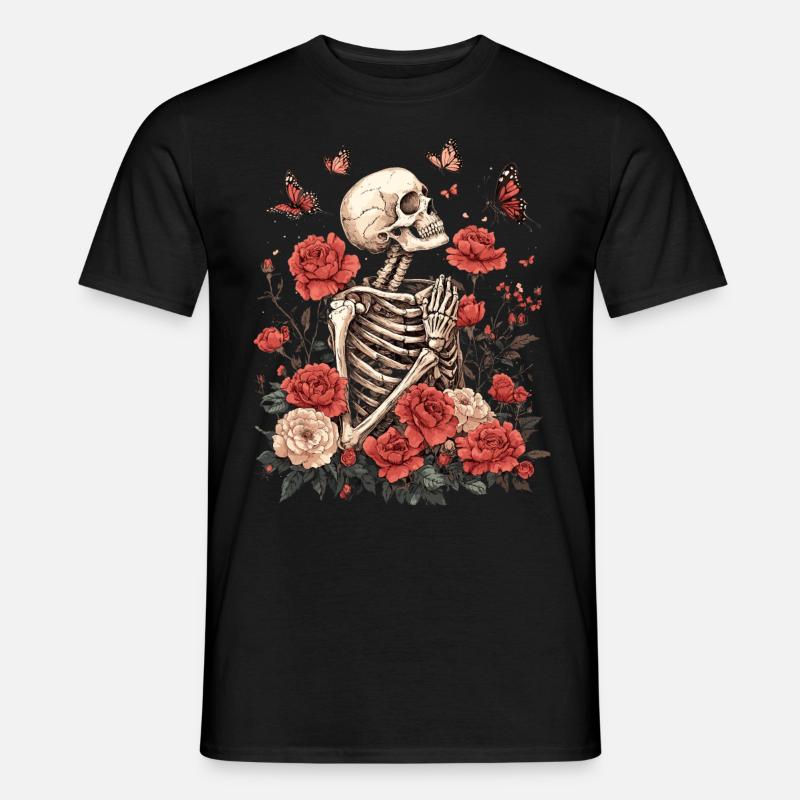 Skelett Blumen - Männer T-Shirt - Schwarz