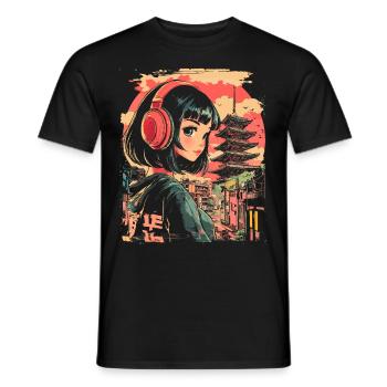 Anime Girl Japan - Men's T-Shirt - black - Front - AI Model Male 178 light (178cm)