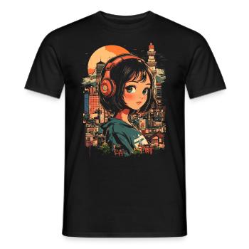 Anime Girl Japan - Men's T-Shirt - black - Front - AI Model Male 178 light (178cm)