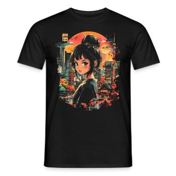 Anime Girl Japan - Men's T-Shirt - black - Front - AI Model Male 178 light (178cm)