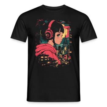Anime Girl Japan - Men's T-Shirt - black - Front - AI Model Male 178 light (178cm)