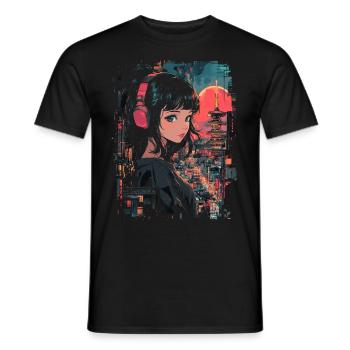 Anime Girl Japan - Men's T-Shirt - black - Front - AI Model Male 178 light (178cm)