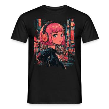 Anime Girl Japan - Men's T-Shirt - black - Front - AI Model Male 178 light (178cm)