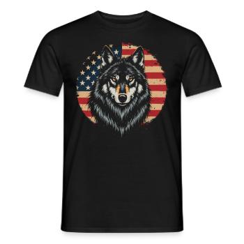 American Flag Patriotic 4th Of July Wolf - Men's T-Shirt - black - Front - AI Model Male 178 light (178cm)