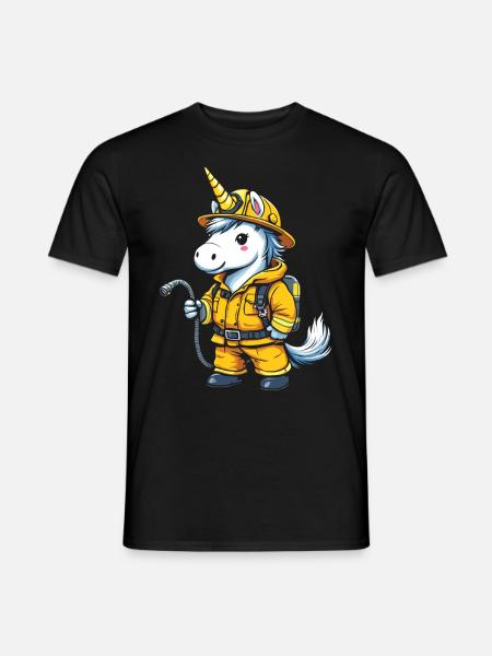 Feuerwehrmann Einhorn - Männer T-Shirt - Schwarz