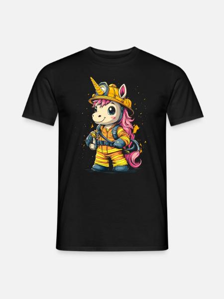 Feuerwehrmann Einhorn - Männer T-Shirt - Schwarz