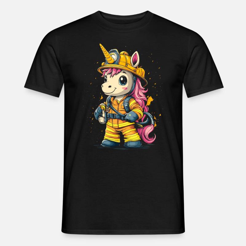 Feuerwehrmann Einhorn - Männer T-Shirt - Schwarz