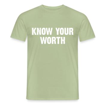 Connaissez votre valeur - T-shirt homme - vert sauge - Devant - AI Model Male 178 light (178cm)