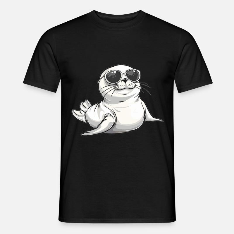 Coole Robbe mit Sonnenbrille - Männer T-Shirt - Schwarz
