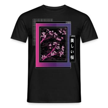 Vaporwave Aesthetic Kirschblüte Japan Japanese - Männer T-Shirt - Schwarz - Vorne - AI Model Male 178 light (178cm)