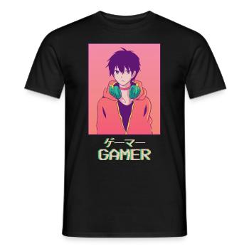 Gamer Anime Junge Japanisch Vaporwave Ästhetisches - Männer T-Shirt - Schwarz - Vorne - AI Model Male 178 light (178cm)