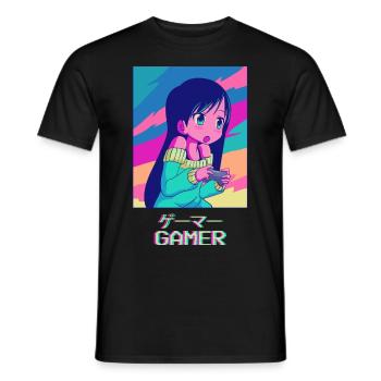 Gamer Anime Girl Japanisch Vaporwave Ästhetisches - Männer T-Shirt - Schwarz - Vorne - AI Model Male 178 light (178cm)