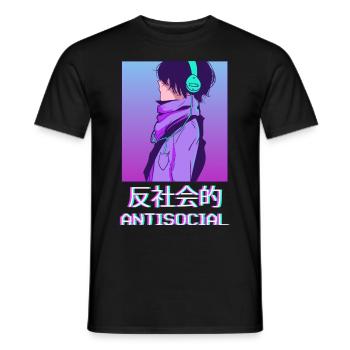 Antisocial Anime Boy Vaporwave Esthétique Ge - T-shirt homme - noir - Devant - AI Model Male 178 light (178cm)