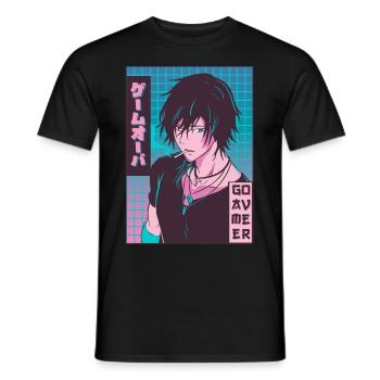 Game Over Anime Boy Jajpanese Vaporwave Aesthetic - Men's T-Shirt - black - Front - AI Model Male 178 light (178cm)