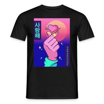 Finger Herz Vaporwave Ästhetische Saranghae Gesche - Männer T-Shirt - Schwarz - Vorne - AI Model Male 178 light (178cm)