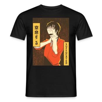 Emo Anime Boy Vaporwave Aesthetically Suffocated Ge - Men's T-Shirt - black - Front - AI Model Male 178 light (178cm)