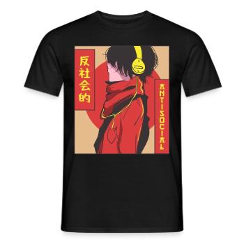 Antisocial Anime Boy Vaporwave Esthétique Ge - T-shirt homme - noir - Devant - AI Model Male 178 light (178cm)