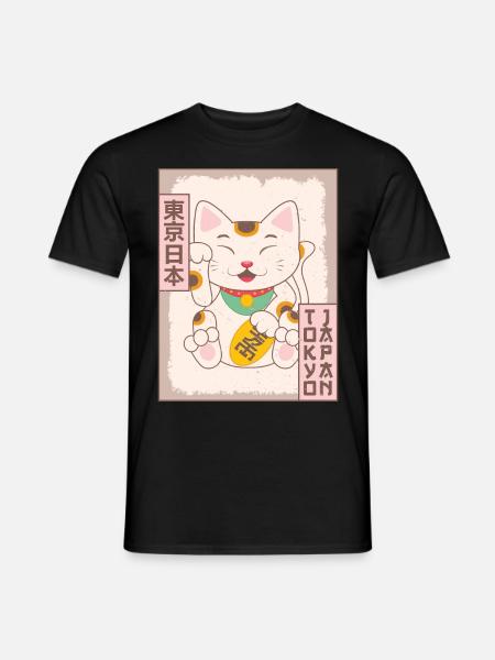 Maneki Neko Katze Tokyo Japan Poster Geschenk - Männer T-Shirt - Schwarz