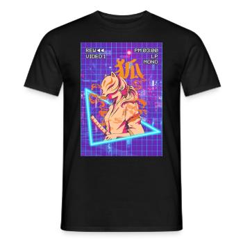 Samurai Anime Girl Kitsune Mask Vaporwave Geschen - Men's T-Shirt - black - Front - AI Model Male 178 light (178cm)