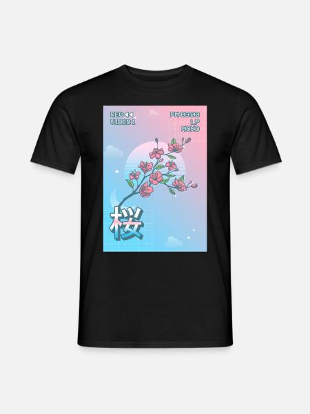 Kirschblüte Sakura Vaporwave Ästhetische VCR Gesch - Männer T-Shirt - Schwarz