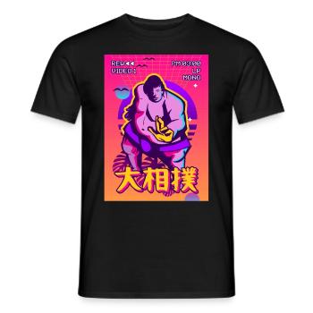 Sumo Wrestler Wrestling Vaporwave Aesthetic Gesche - Men's T-Shirt - black - Front - AI Model Male 178 light (178cm)