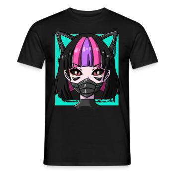 Cyborg Anime Mädchen Neko Mädchen Cyber Punk Cyber - Männer T-Shirt - Schwarz - Vorne - AI Model Male 178 light (178cm)
