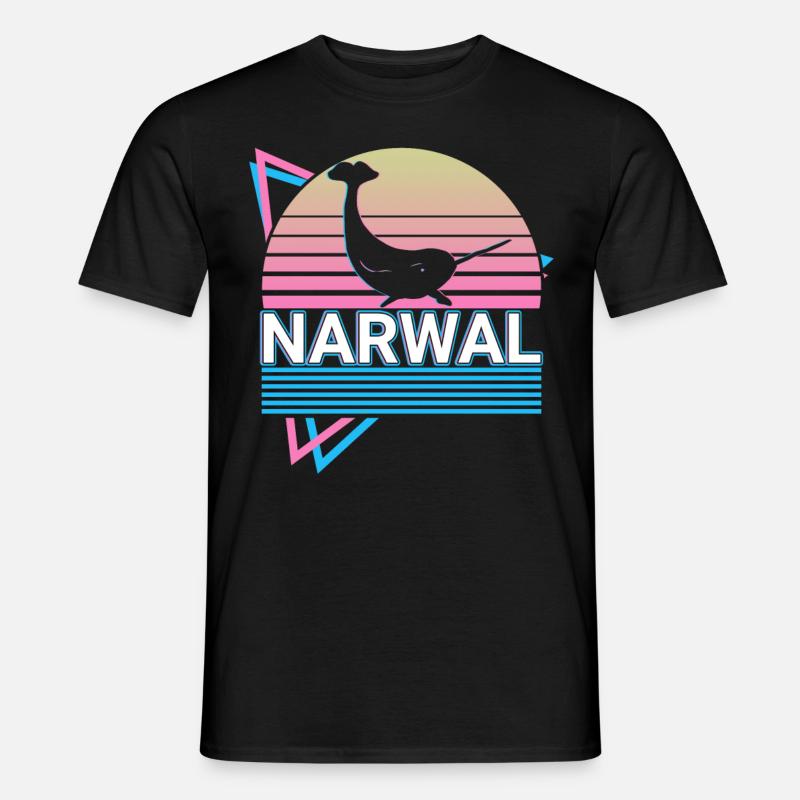 Narwal Retro Geschenk - Männer T-Shirt - Schwarz