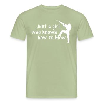 Funny Hunting Girl Hunter - Men's T-Shirt - sage - Front - AI Model Male 178 light (178cm)