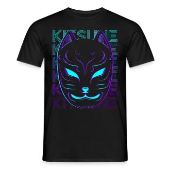 Kitsune Masque Fox Masque Japonais Rétro - T-shirt homme - noir - Devant - AI Model Male 178 light (178cm)
