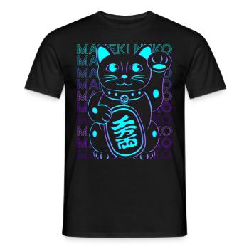 Maneki Neko Katze Japanische Glückskatze Retro - Männer T-Shirt - Schwarz - Vorne - AI Model Male 178 light (178cm)