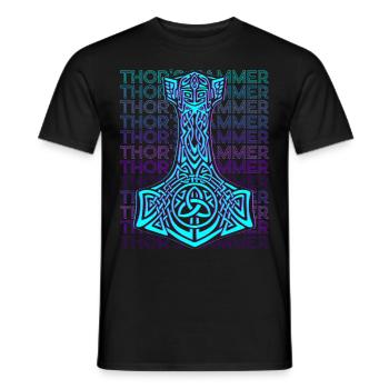 Thor Hammer Mjolnir Norse Mythology Retro - Men's T-Shirt - black - Front - AI Model Male 178 light (178cm)