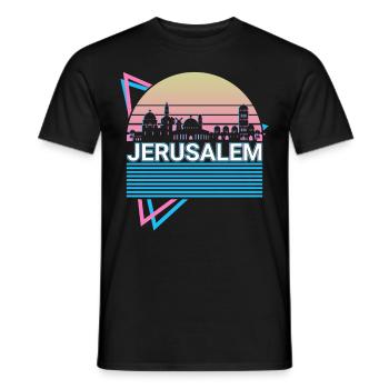 Jerusalem City Skyline Cityscape Rétro - T-shirt homme - noir - Devant - AI Model Male 178 light (178cm)