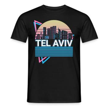 Tel Aviv City Skyline Cityscape Rétro - T-shirt homme - noir - Devant - AI Model Male 178 light (178cm)