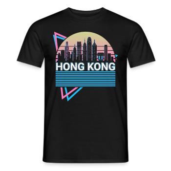 Hongkong Stadt Skyline Stadtbild Retro - Männer T-Shirt - Schwarz - Vorne - AI Model Male 178 light (178cm)