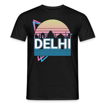 Delhi City Skyline Cityscape Rétro - T-shirt homme - noir - Devant - AI Model Male 178 light (178cm)