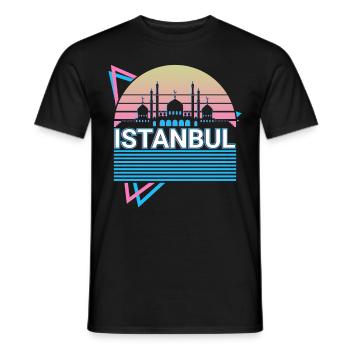 Istanbul City Skyline Cityscape Rétro - T-shirt homme - noir - Devant - AI Model Male 178 light (178cm)