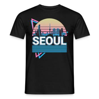 Seoul City Skyline Cityscape Rétro - T-shirt homme - noir - Devant - AI Model Male 178 light (178cm)