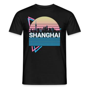 Shanghai City Skyline Cityscape Rétro - T-shirt homme - noir - Devant - AI Model Male 178 light (178cm)